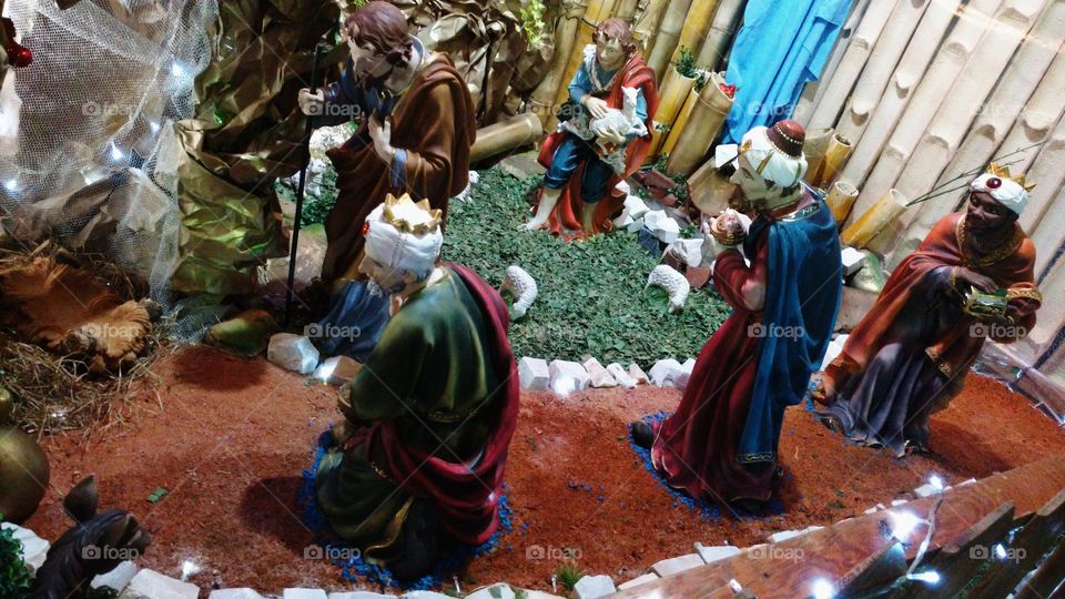 Presépio, decoração de Natal. Ilustração comemorativa do Nascimento de Nosso Senhor.