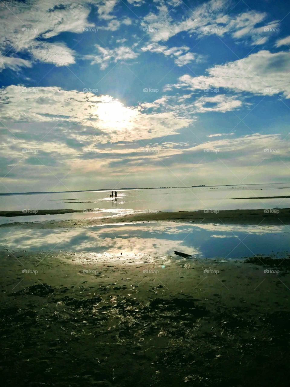 People enjoying low tide at Black River Bay