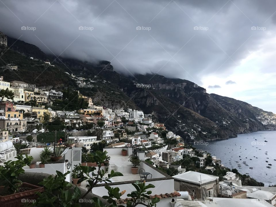 Amalfi coast under clouds