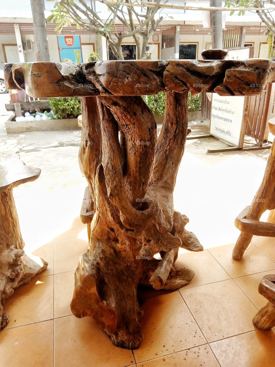 Chair, table, made from tree roots, wood