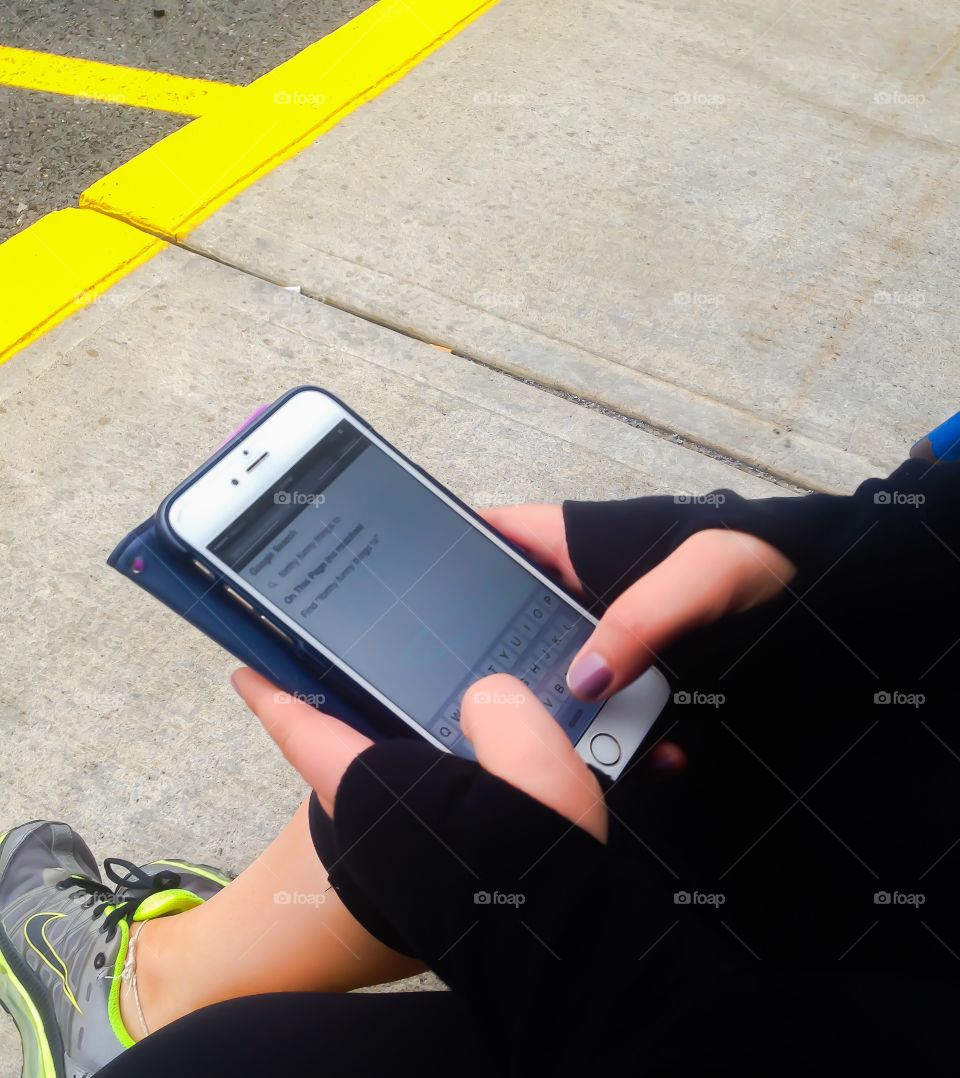 Smart phone. On break at work