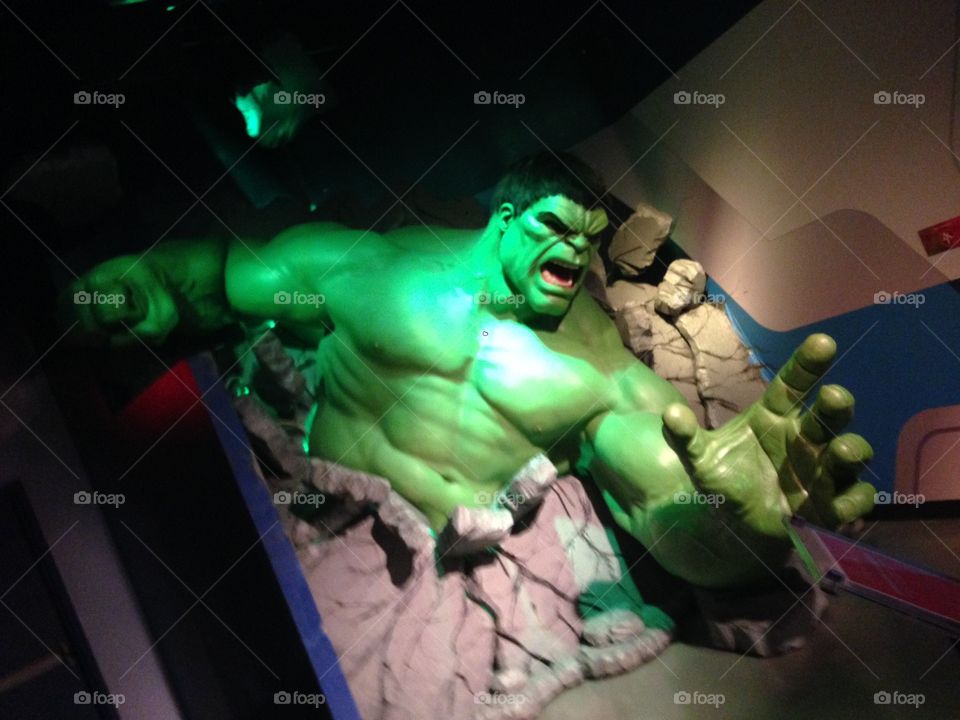The Hulk. Taken at Madame Tussaud Las Vegas. Great photo and a person can fit in the Hulk's hand.  