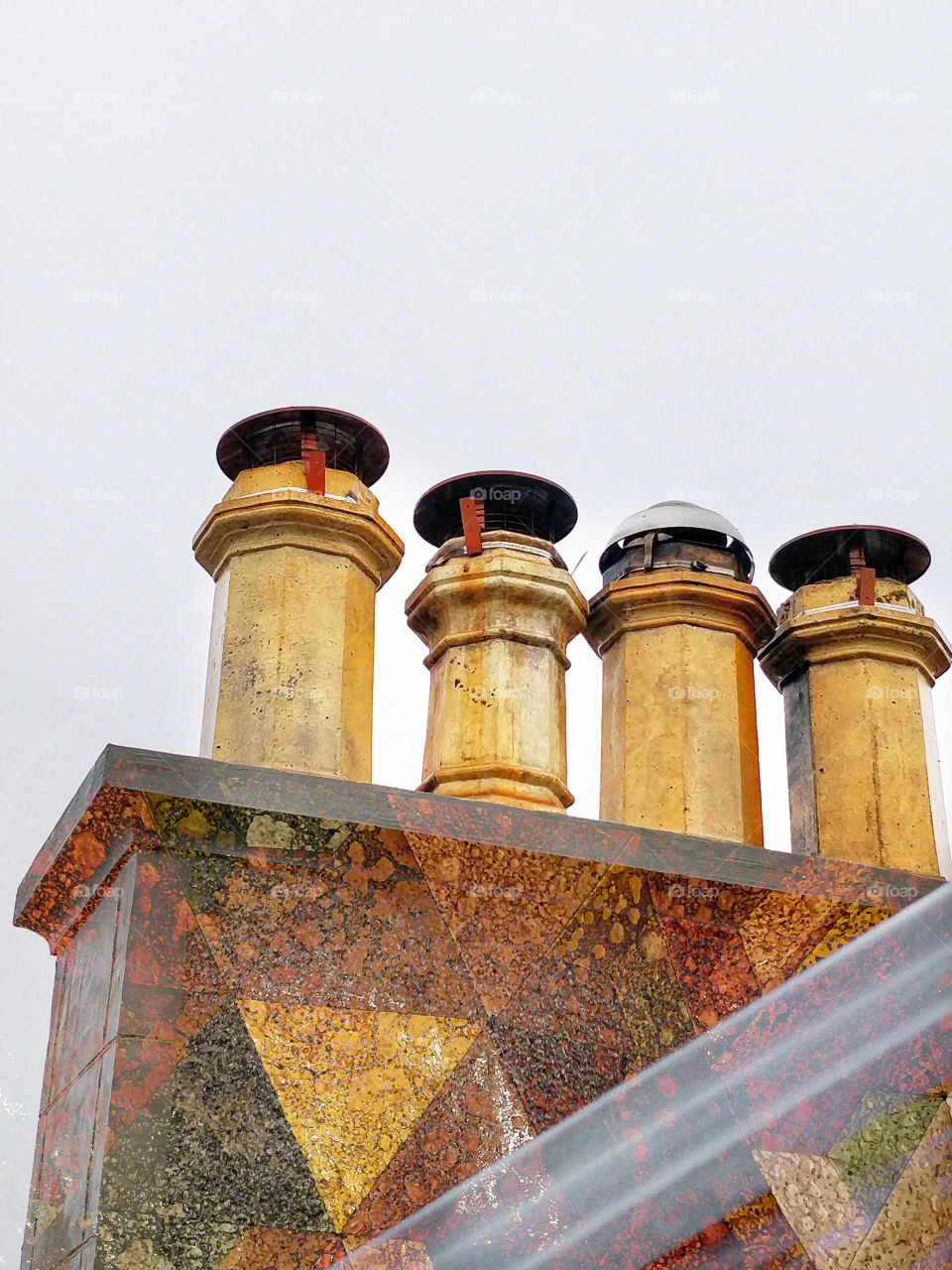 chimneys in Scotland with some biomarble double exposure