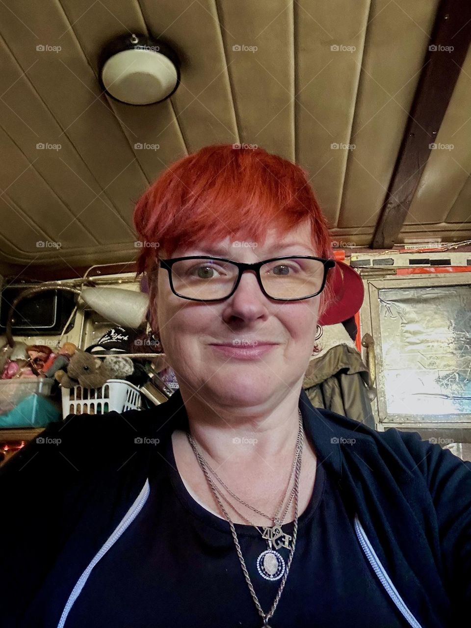 This is me, “Petra Schiller” a.k.a. “Maxine Firefox” a.k.a. “Maximiliane Feuerfuchs” happily smiling aboard “Salvation”, the “28 foot 1969 Luhrs” cabin cruiser that is home to myself and partner “Timothy Trespas”. 2024. Hypnotic Productions