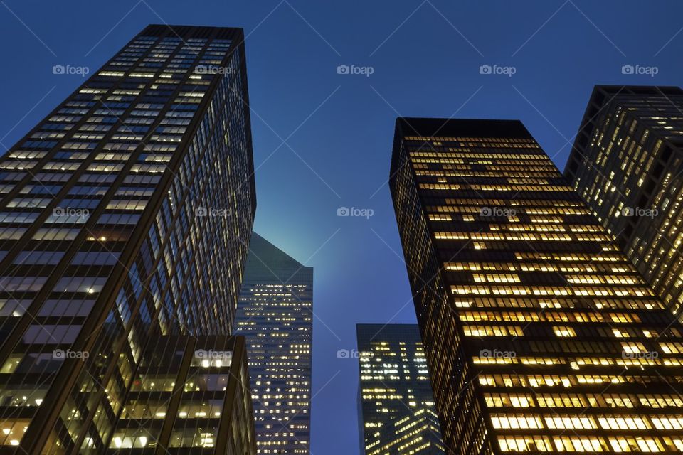 Modern office buildings at night