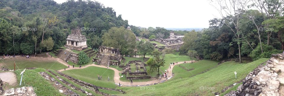 Palenque panorama, Mexico. The panoramic view of Palenque, old maya city