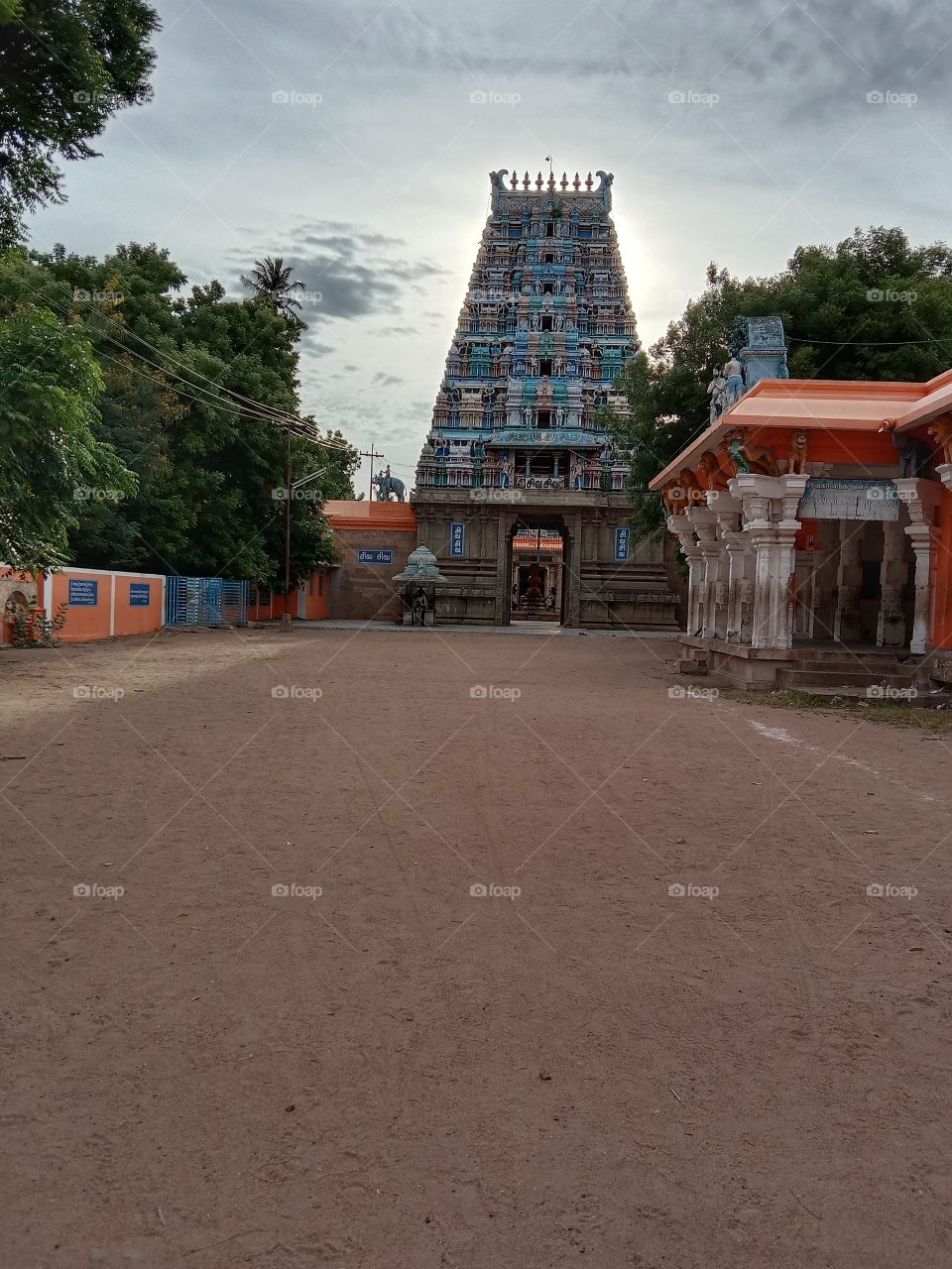 God siva temple tower in india at tamilnadu trichy city