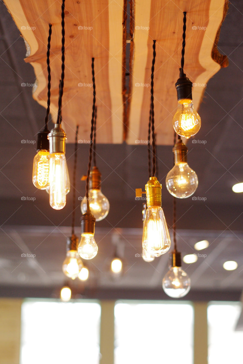 Decorative light fixtures in restaurant