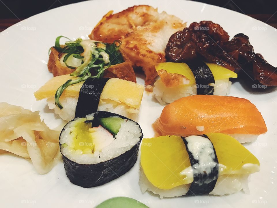 Close-up of delicious sushi in plate