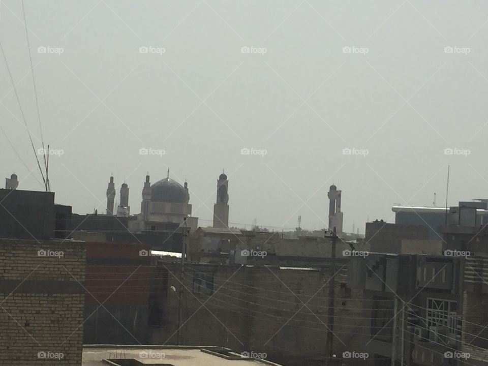 Mosque from the roof billd inSaddam period during the war at 1984 in Baghdad city 