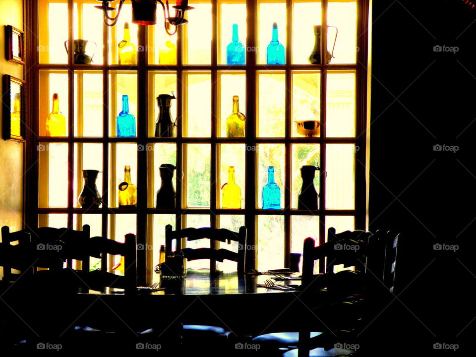 Bottles in The Window. Restaurant in Disney World.