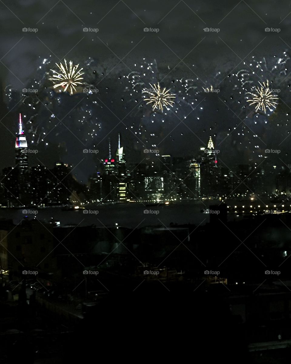 Fireworks over the NYC skyline