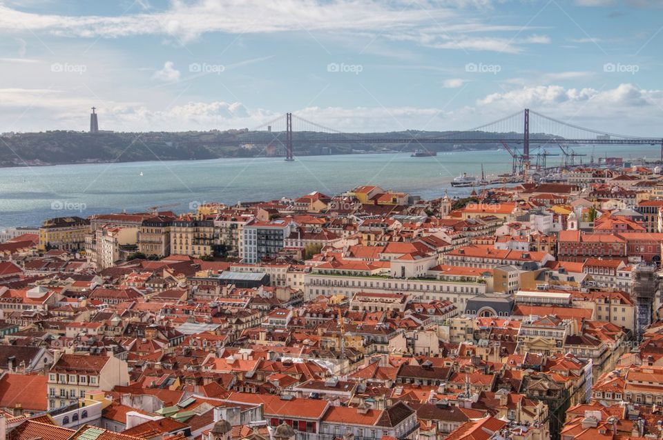 Lisbon skyline and river 