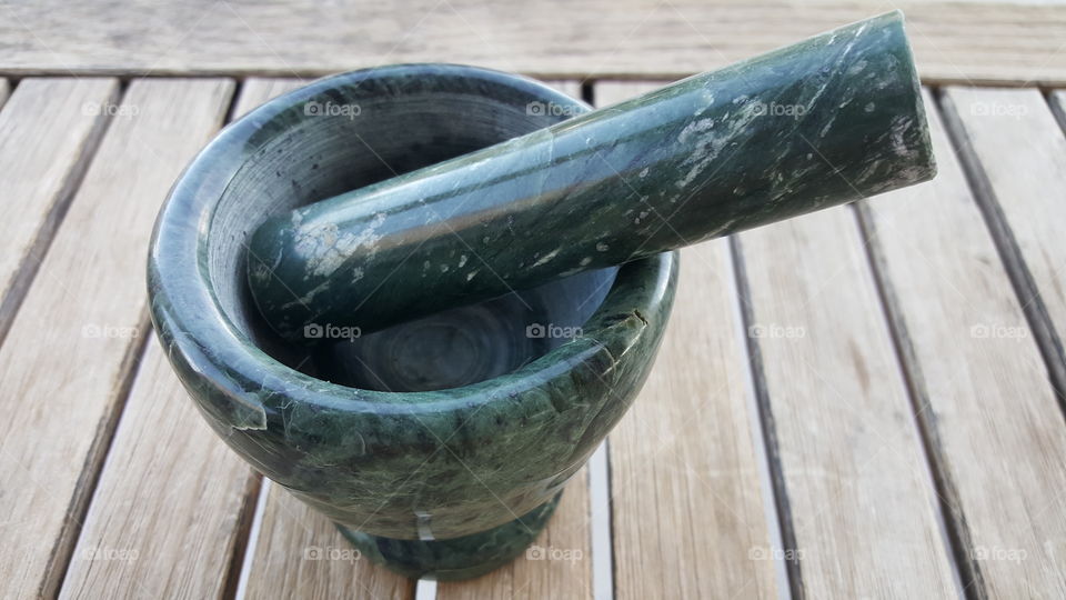 Green Mortar and Pestle