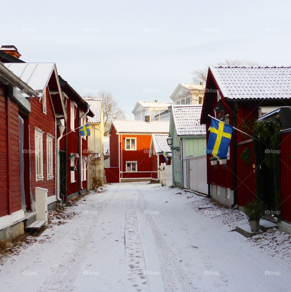 old town in wintersnow