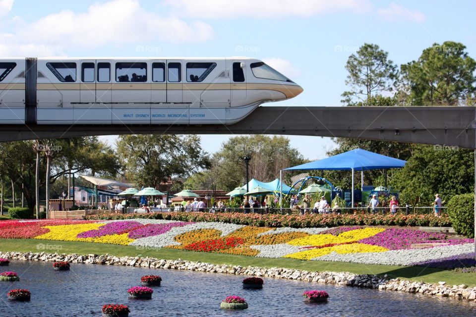 Monorail at Epcot garden 