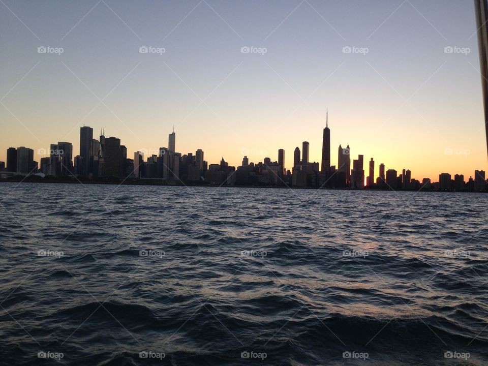 Chicago skyline at sunset 