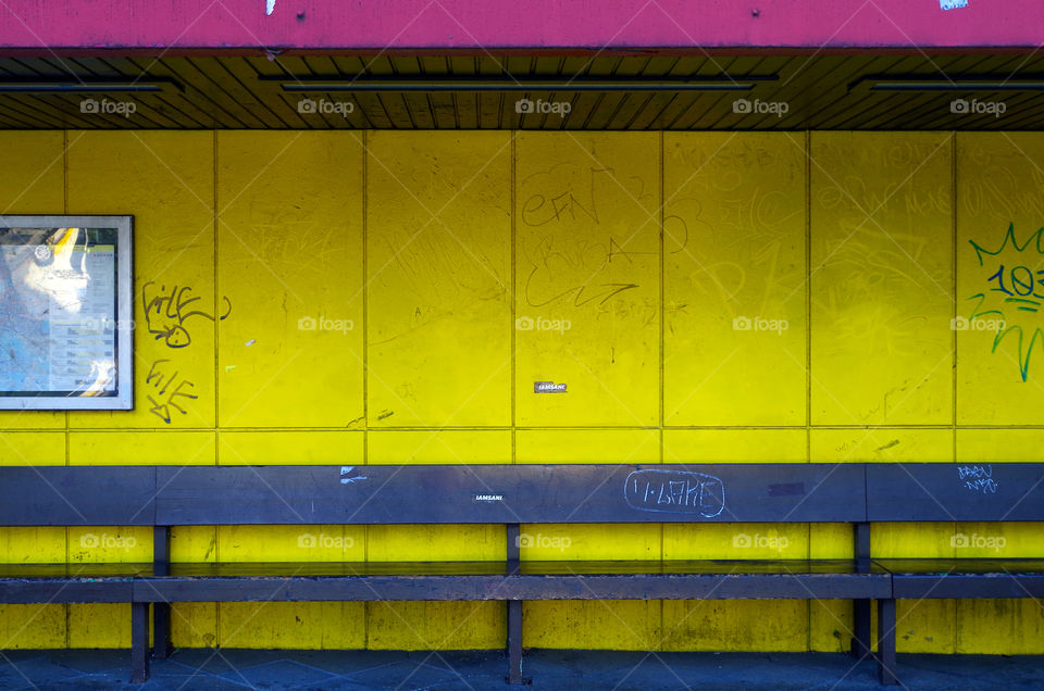 Empty bus shelter in Berlin, Germany.