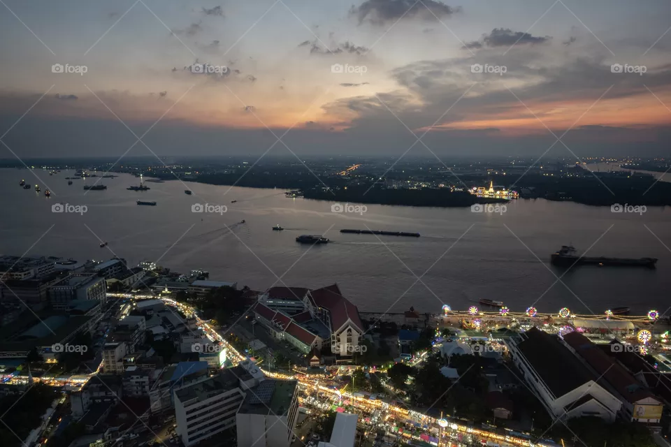Sunset moment from Samut Prakan City Tower , Thailand