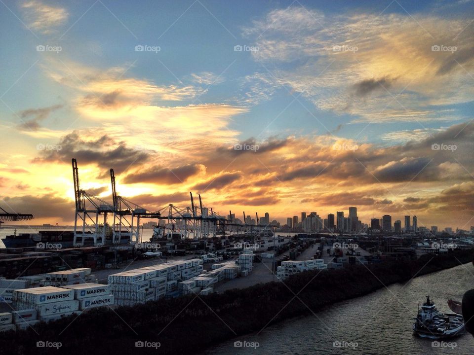 Port if Miami at sunset