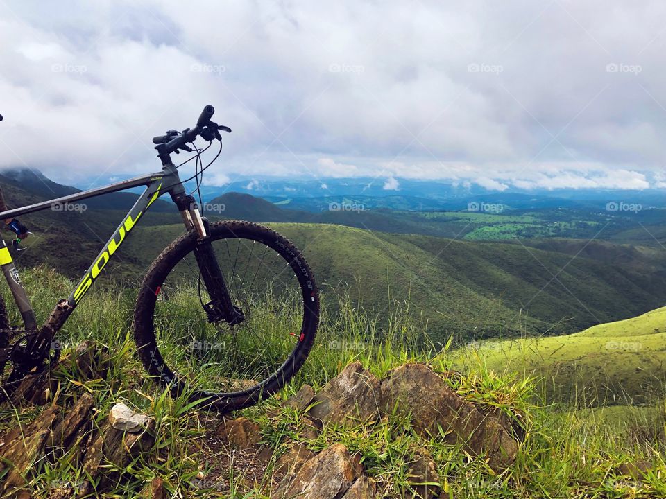 A bike with a view of mountains