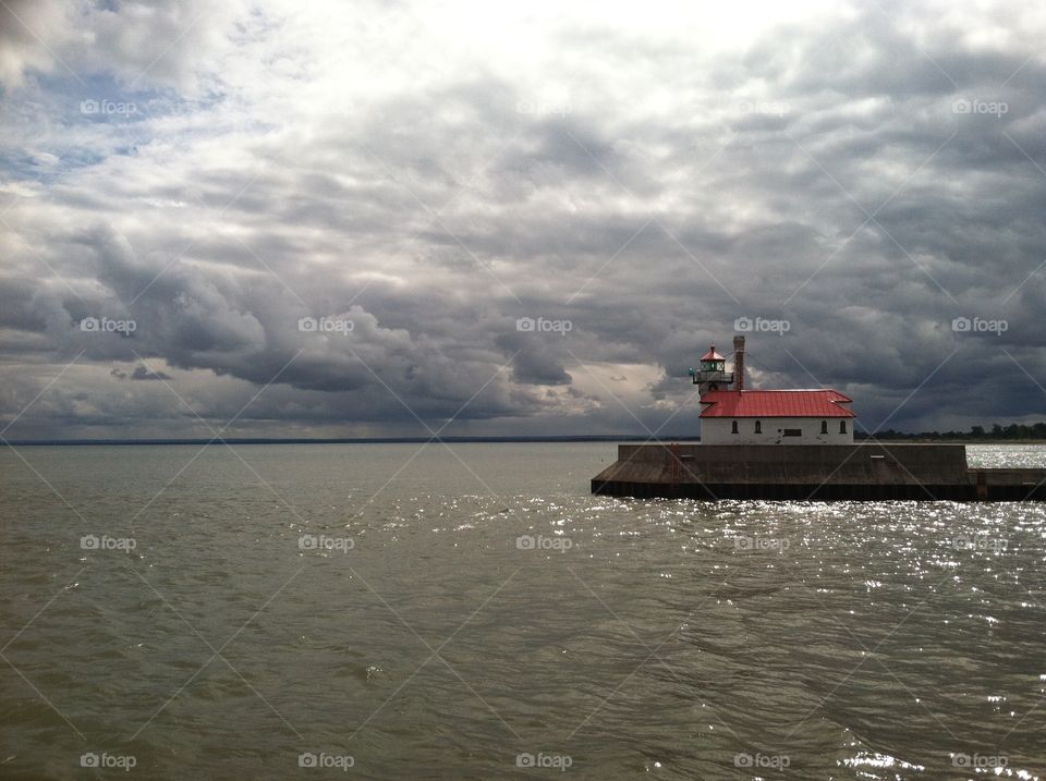 Minnesota lighthouse on a cloudy day in Duluth 