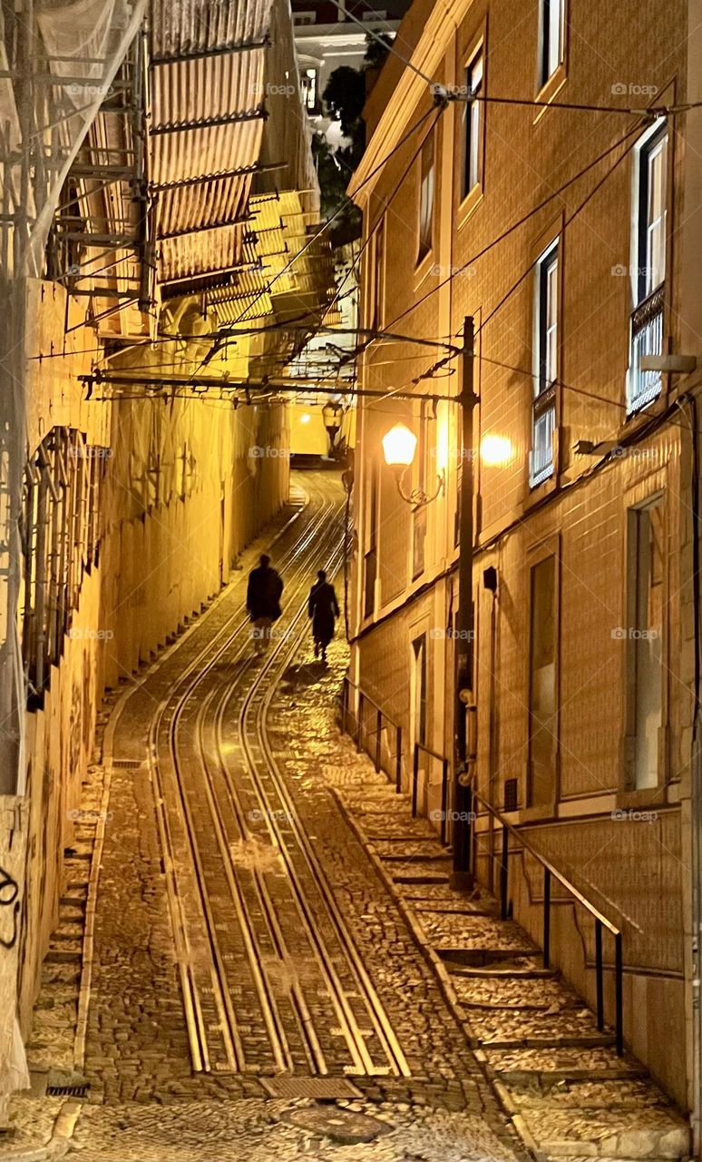 Lightened famous tram line in Lisboa, Portugal 