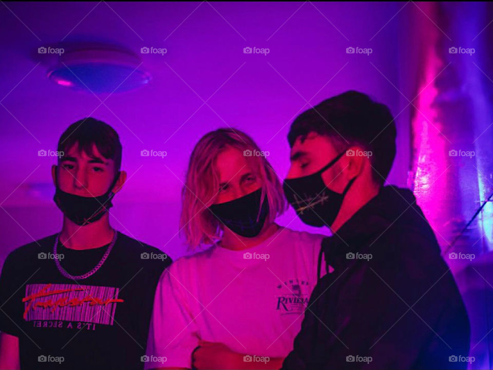 Having fun in a pink and purple + UV themed party with our new matching masks, fun vibe picture, shows that you can still have fun during these times😌
