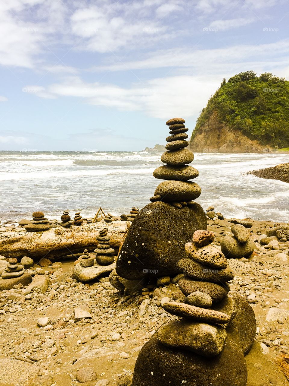 Pile of stones at seashore