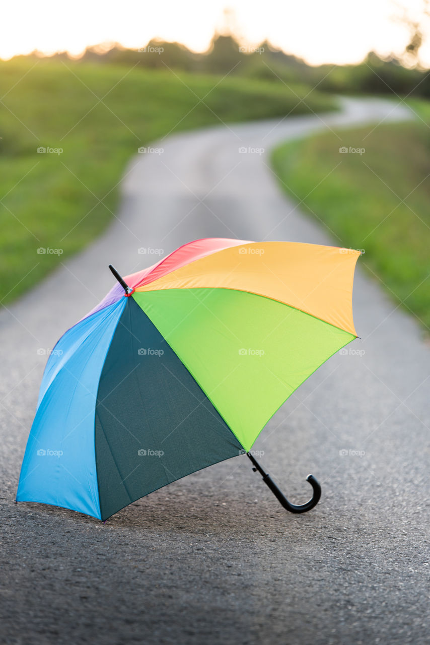 umbrella on empty road