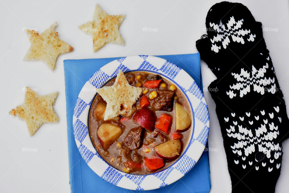 High angle view of beef stew