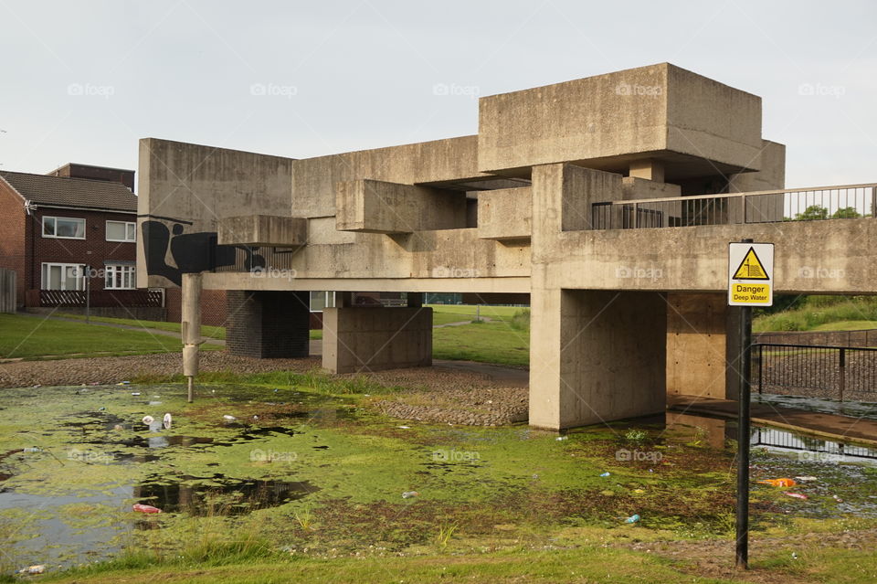 Pasmore Apollo Pavillion in Peterlee, North east England .Concrete artwork in middle of housing estate.