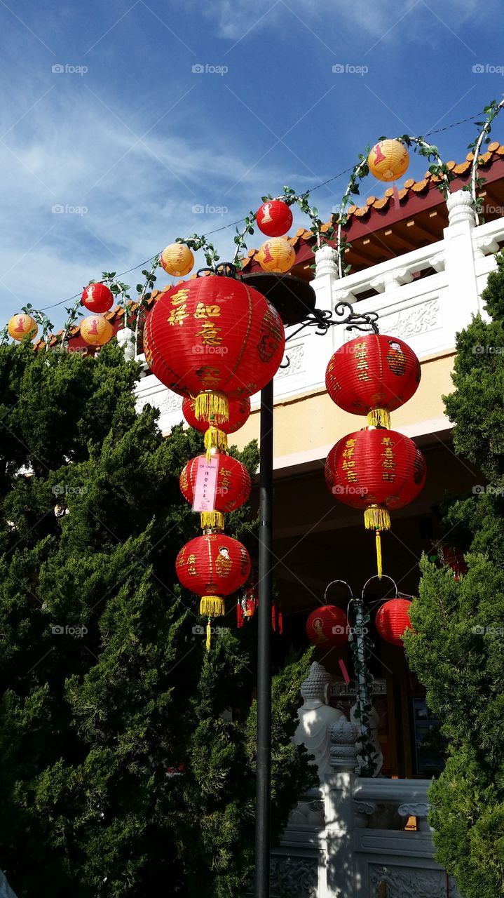 Red Lanterns at Buddhist Temple. Hsi Lai Temple in Hacienda Heights, California - New Year 2015
