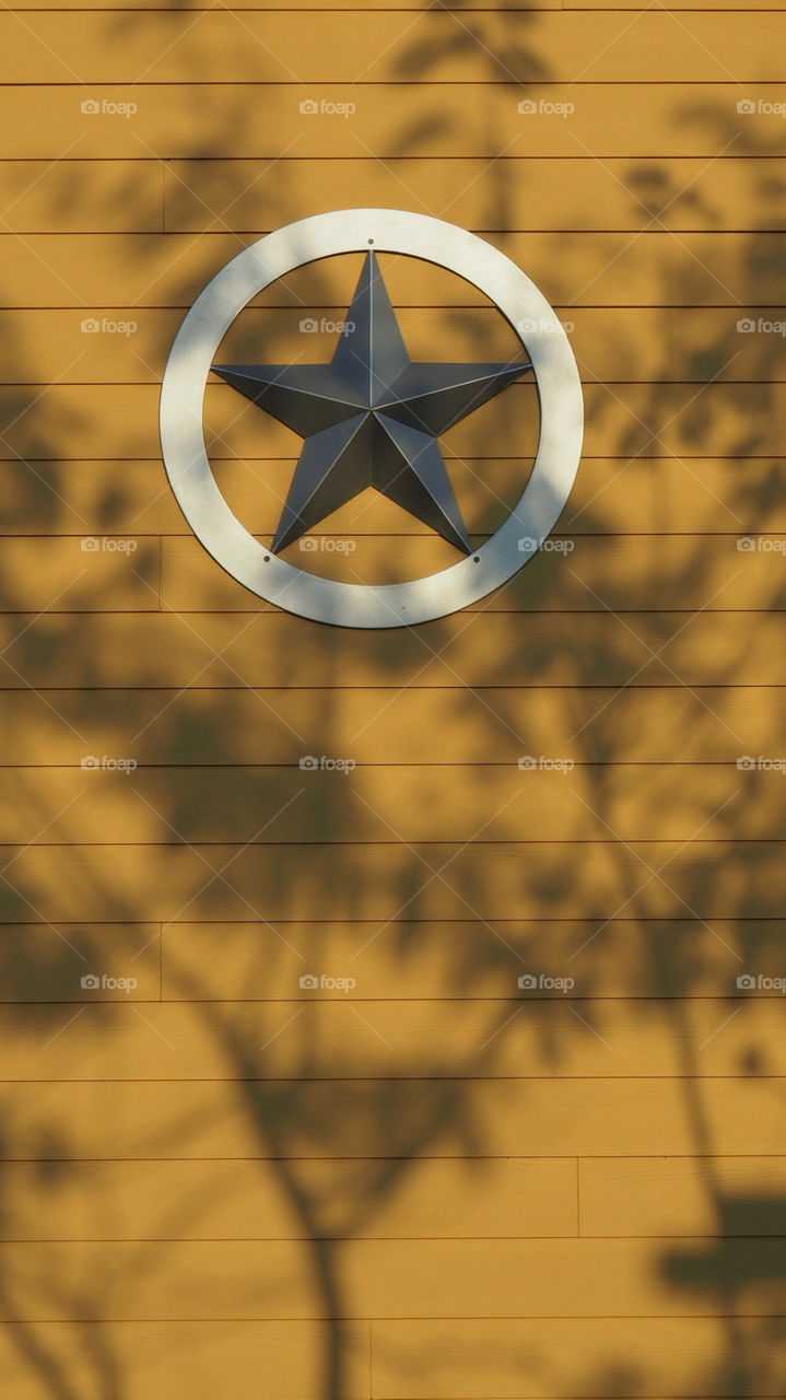 Texas Lonestar emblem sign. Texas star lonestar emblem sign over a wall with shadow