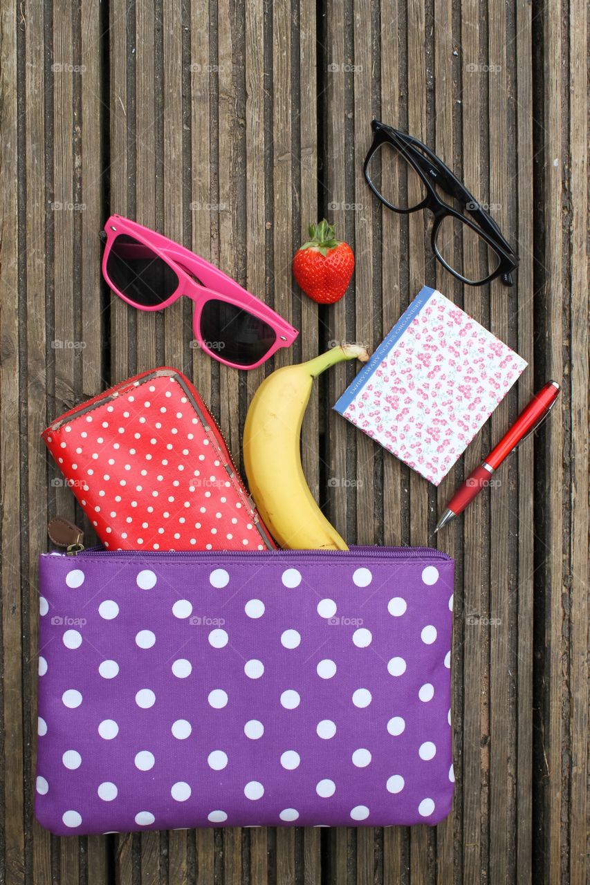 Personal accessories from a spotted bag