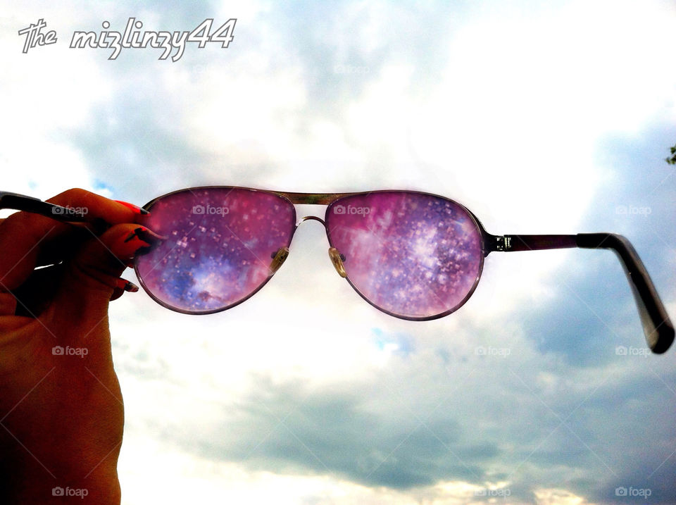sky clouds sunglasses galaxy by mizlinzy44