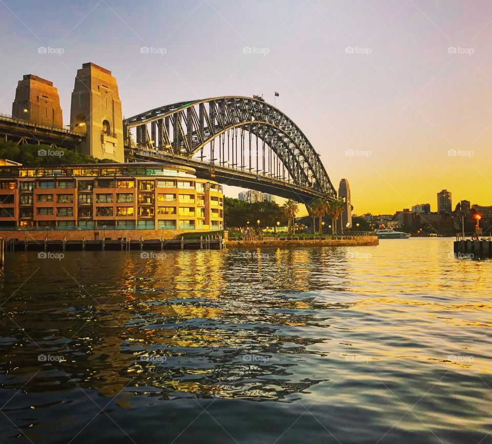 Sunrise in Sydney Harbor- harbor Bridge at sunrise 