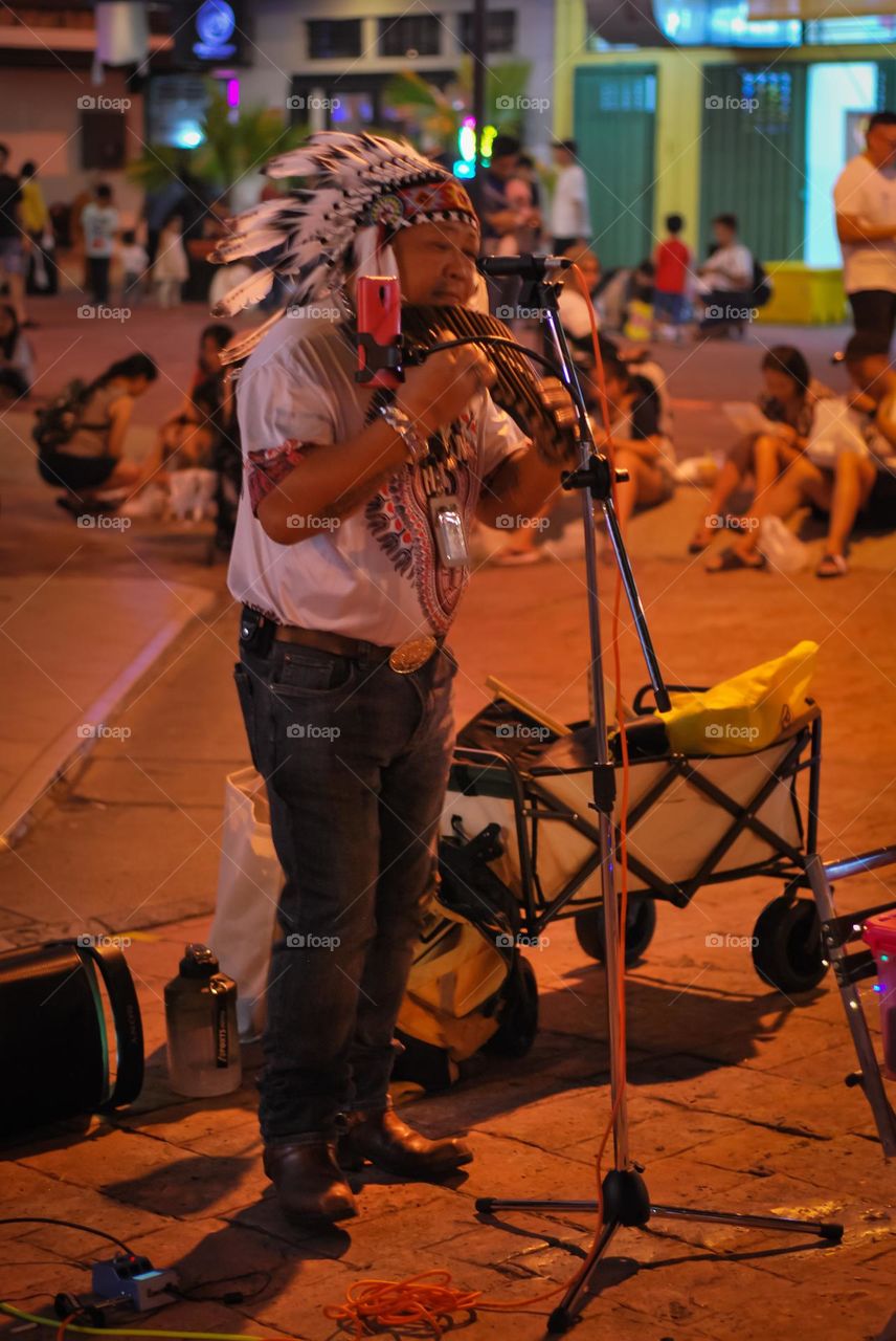 Pan Flute busker at Gaya Street Kota Kinabalu