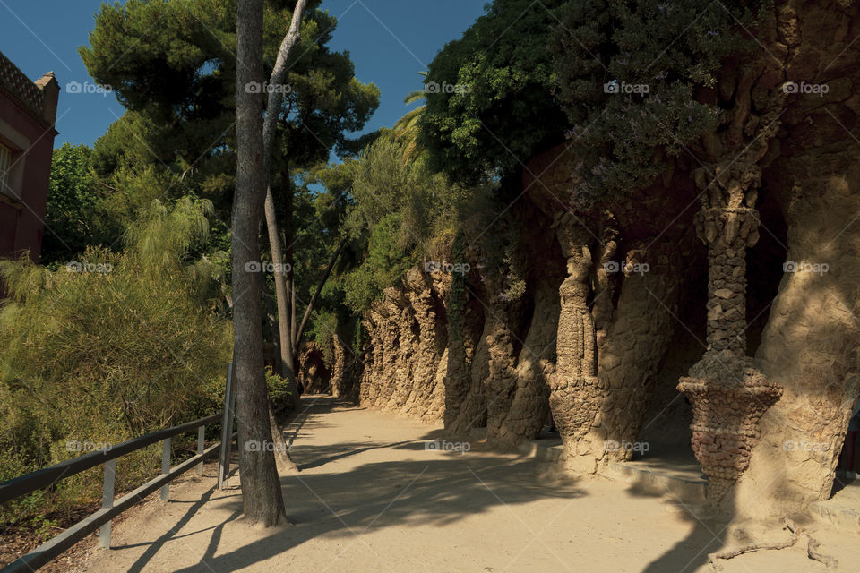 Antoni Gaudi's mosaics in Parc Guell are very colorful.
Even the stone columns are very particular.