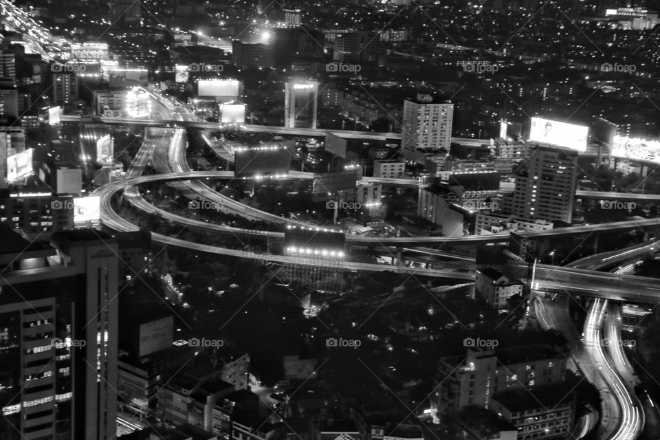 Bangkok elevated roads aerial photo in black and white