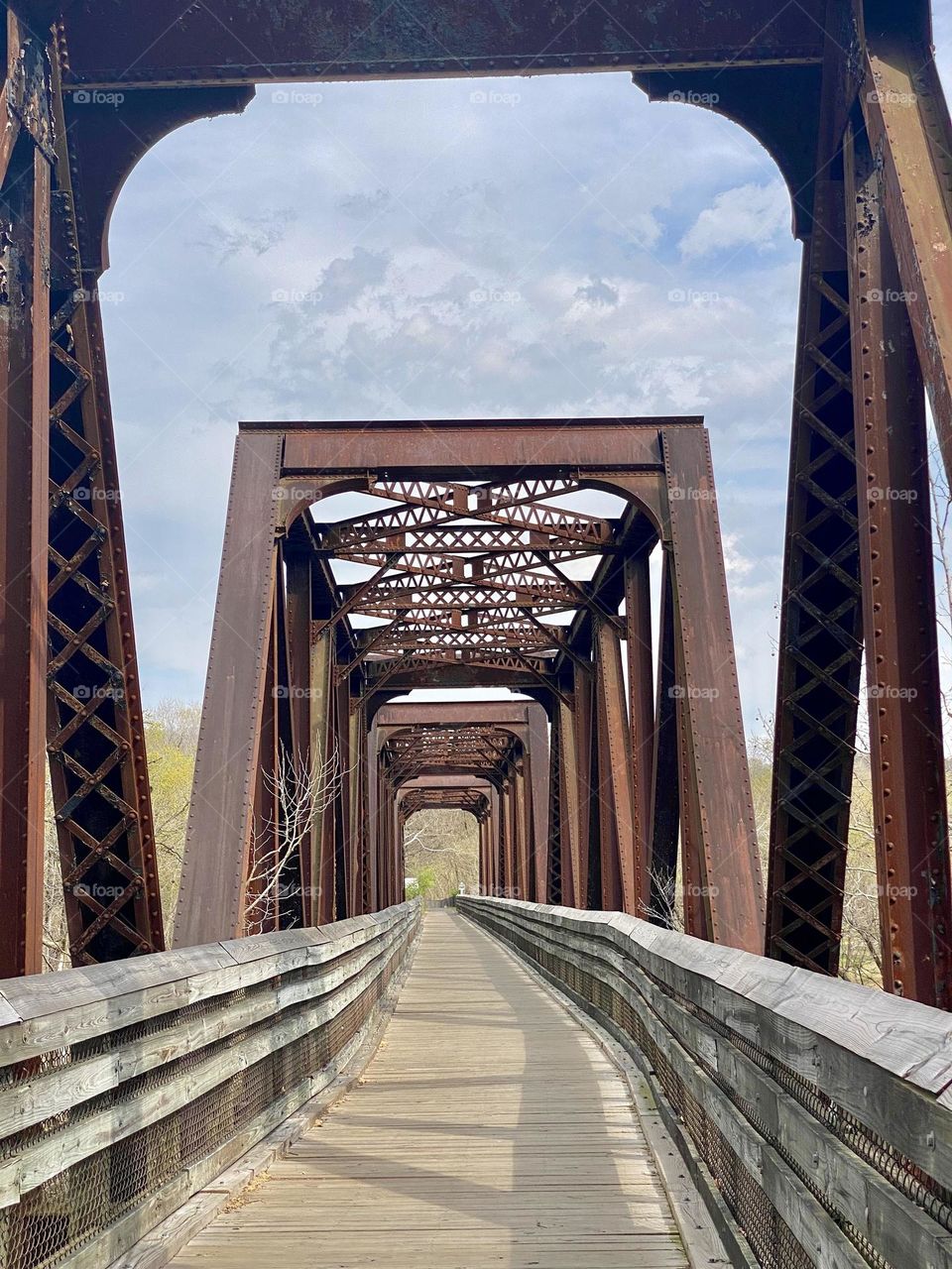 An old railway bridge across a river
