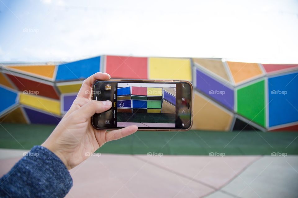 Taking a picture of a colorful wall in Denver 