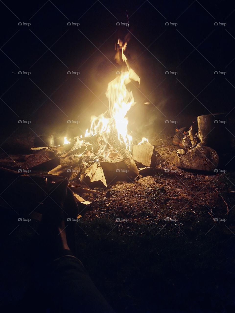 A night camping with some friends and a bonfire