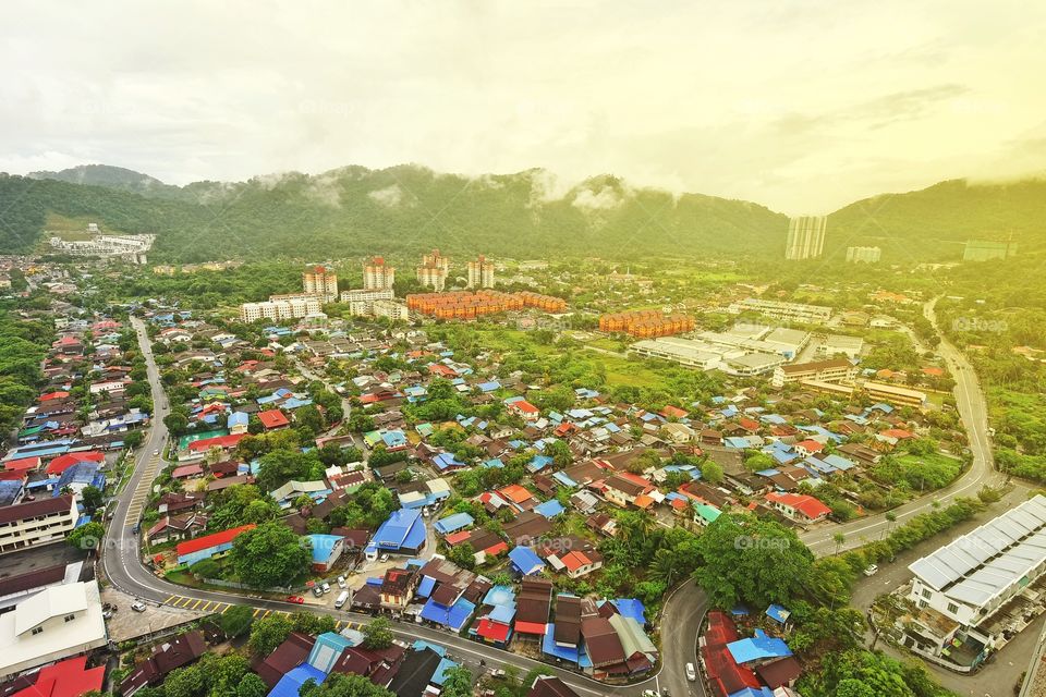 Aerial view of town city Penang Malaysia