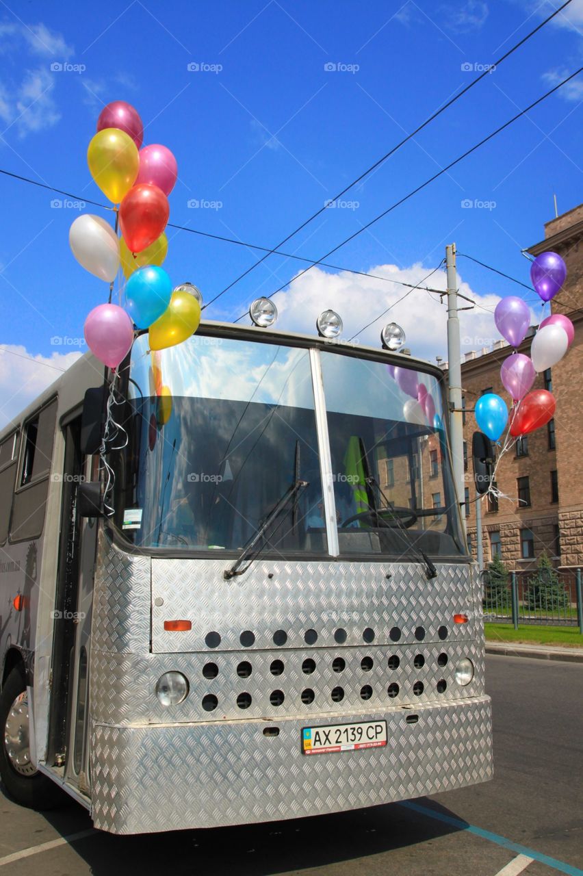 Party bus with balloons. Party bus with balloons