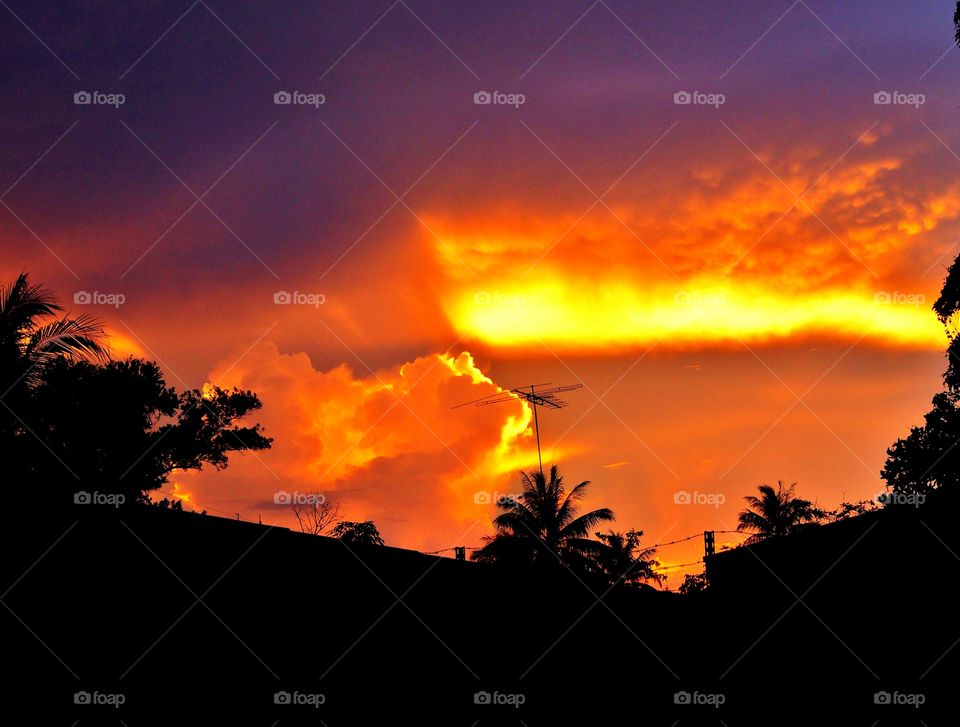 Dramatic orange sky during the sunset