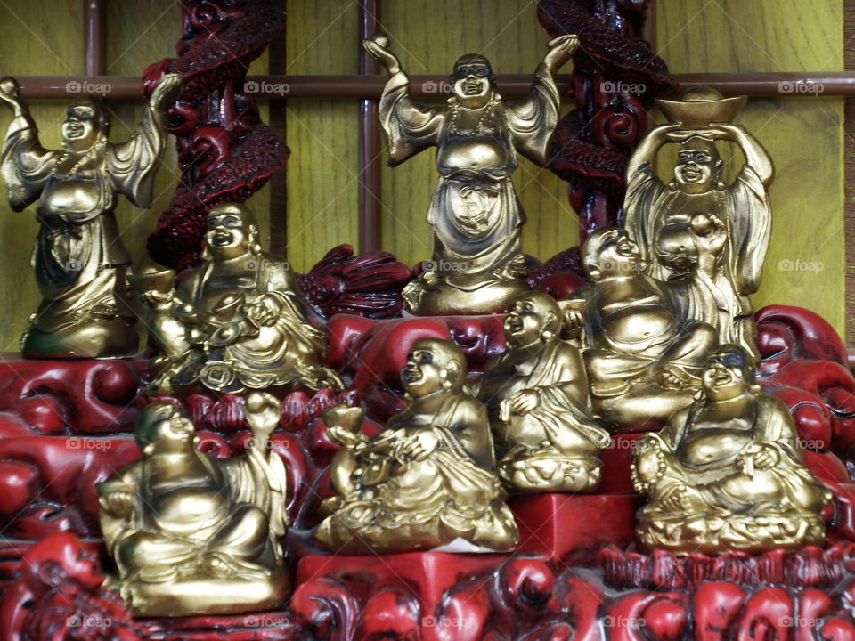 Buddha figurines on display.