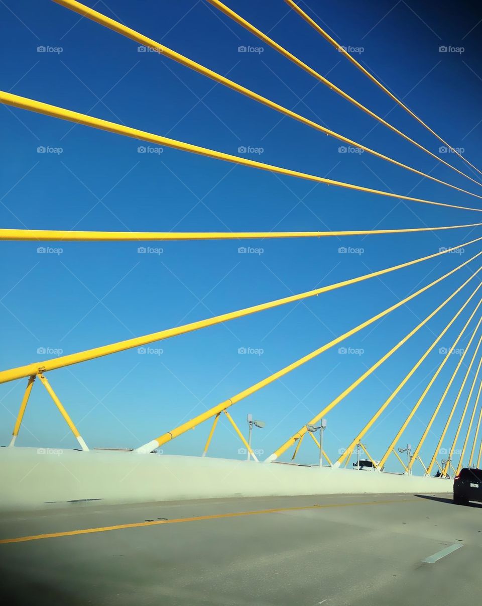 The yellow supports of the Skyway Bridge.