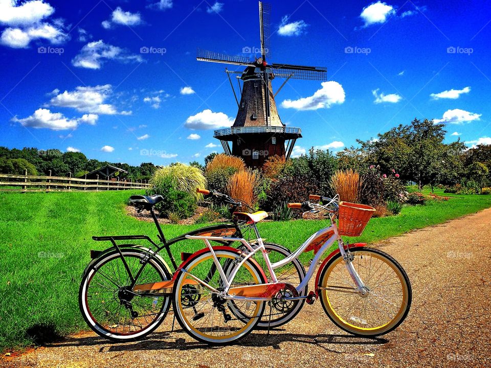 Close-up of a bicycle on sidewalk