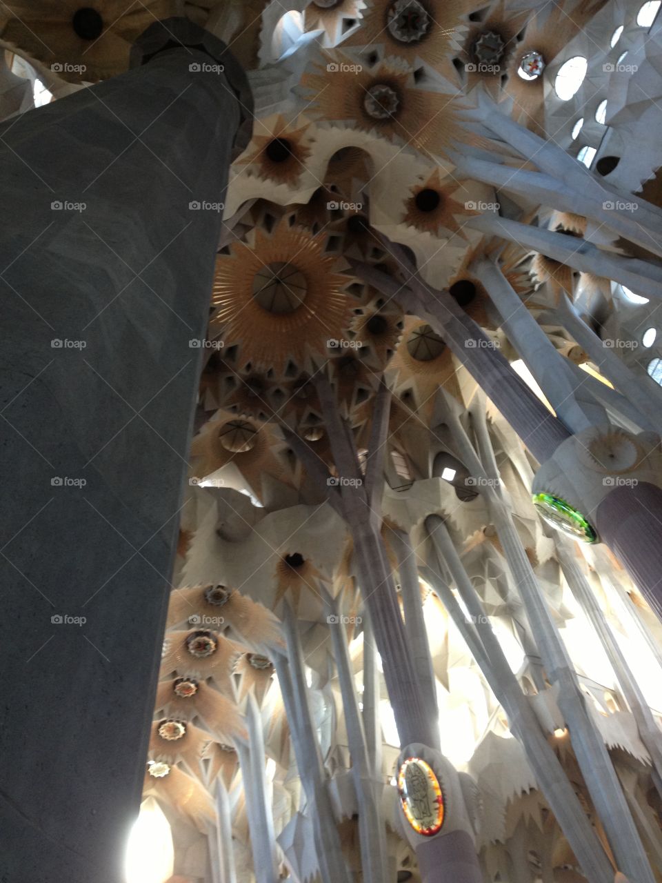 Inside of Sagrada Familia church in Barcelona, Spain
